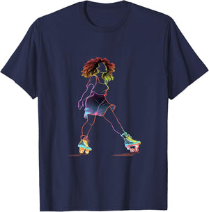 Roller Skating Afro Woman Roller Skates African American T-Shirt - T-Shirt | Navy