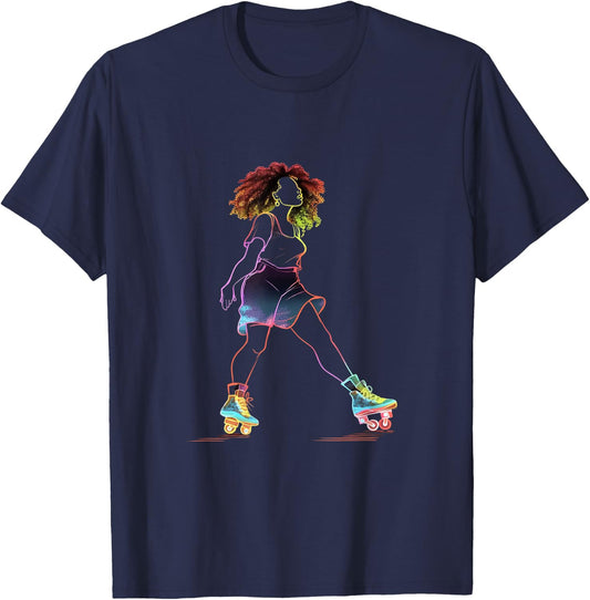 Roller Skating Afro Woman Roller Skates African American T-Shirt - T-Shirt | Navy