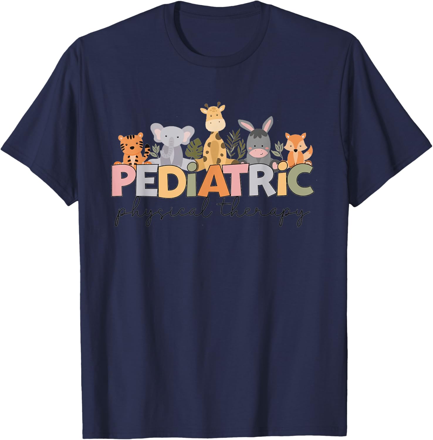 Pediatric Physical Therapy Therapist PT Crew Safari Animals T-Shirt - T-Shirt | Navy