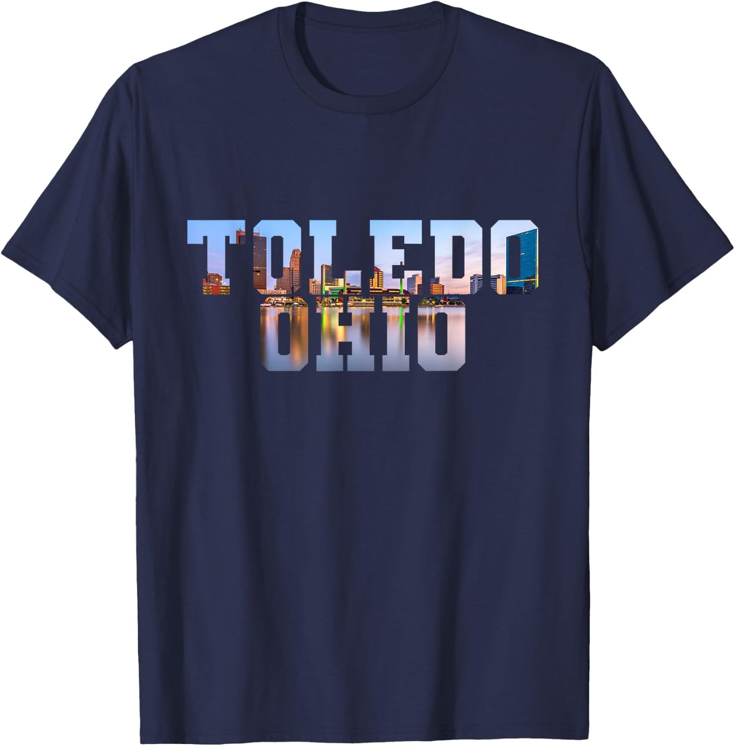 Toledo Maumee River Skyline Inside Toledo Ohio Block Letters T-Shirt - T-Shirt | Navy