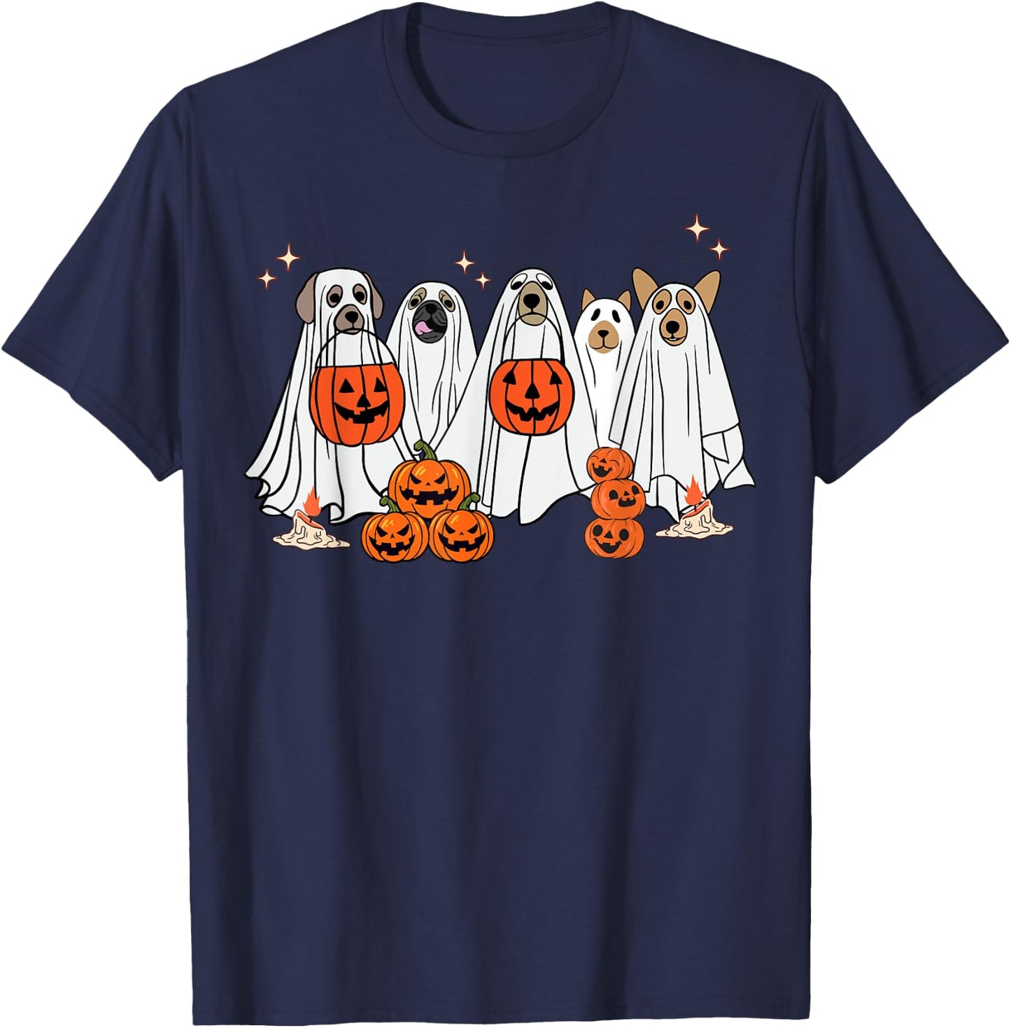 Dog Ghost Cute Dog Dressed As Ghost Funny Halloween Dog Women Kids T-Shirt - T-Shirt | Navy