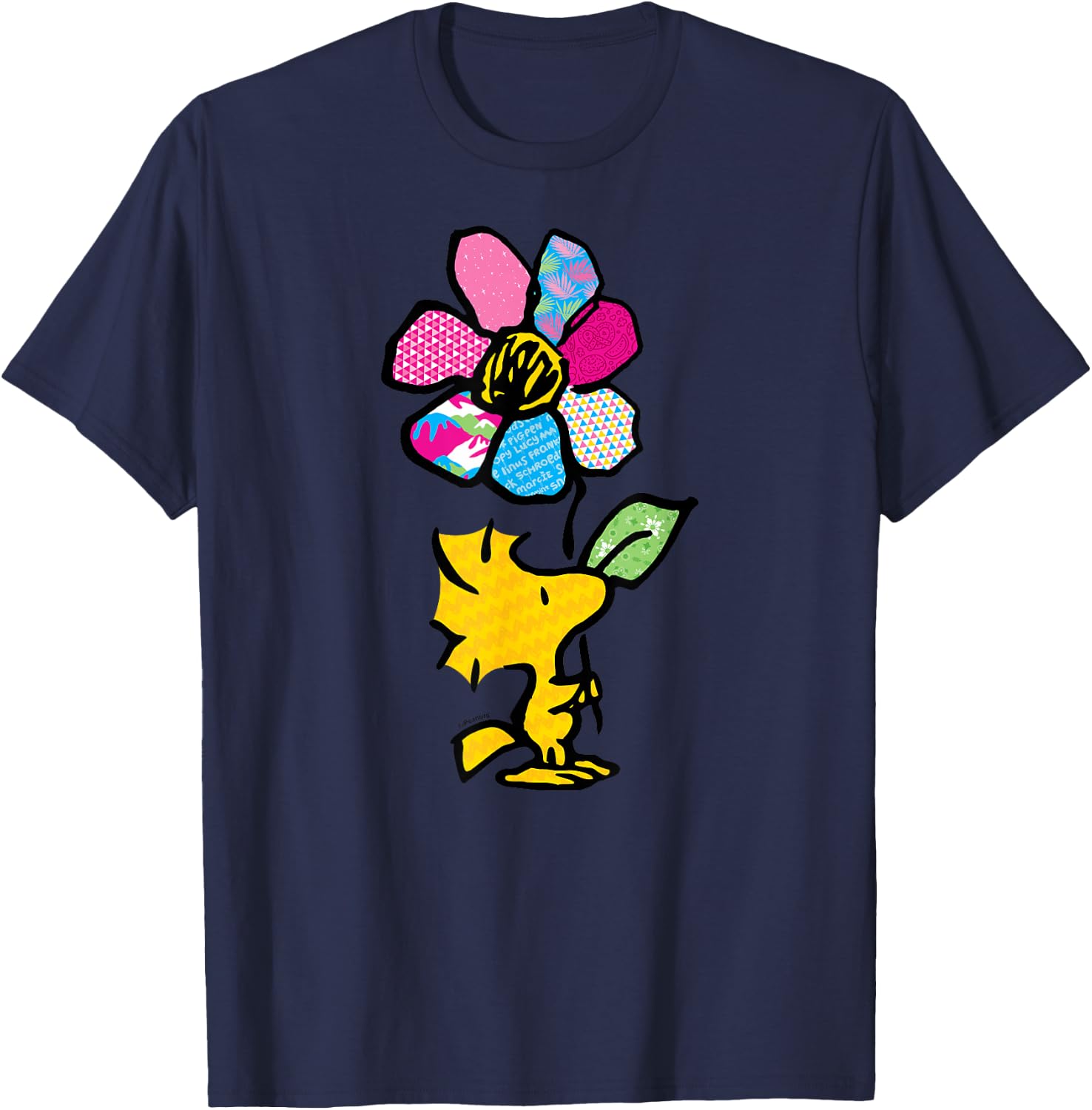 Peanuts - Woodstock with Flower and Pattern T-Shirt - T-Shirt | Navy