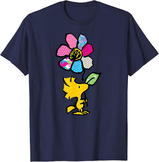 Peanuts - Woodstock with Flower and Pattern T-Shirt - T-Shirt | Navy