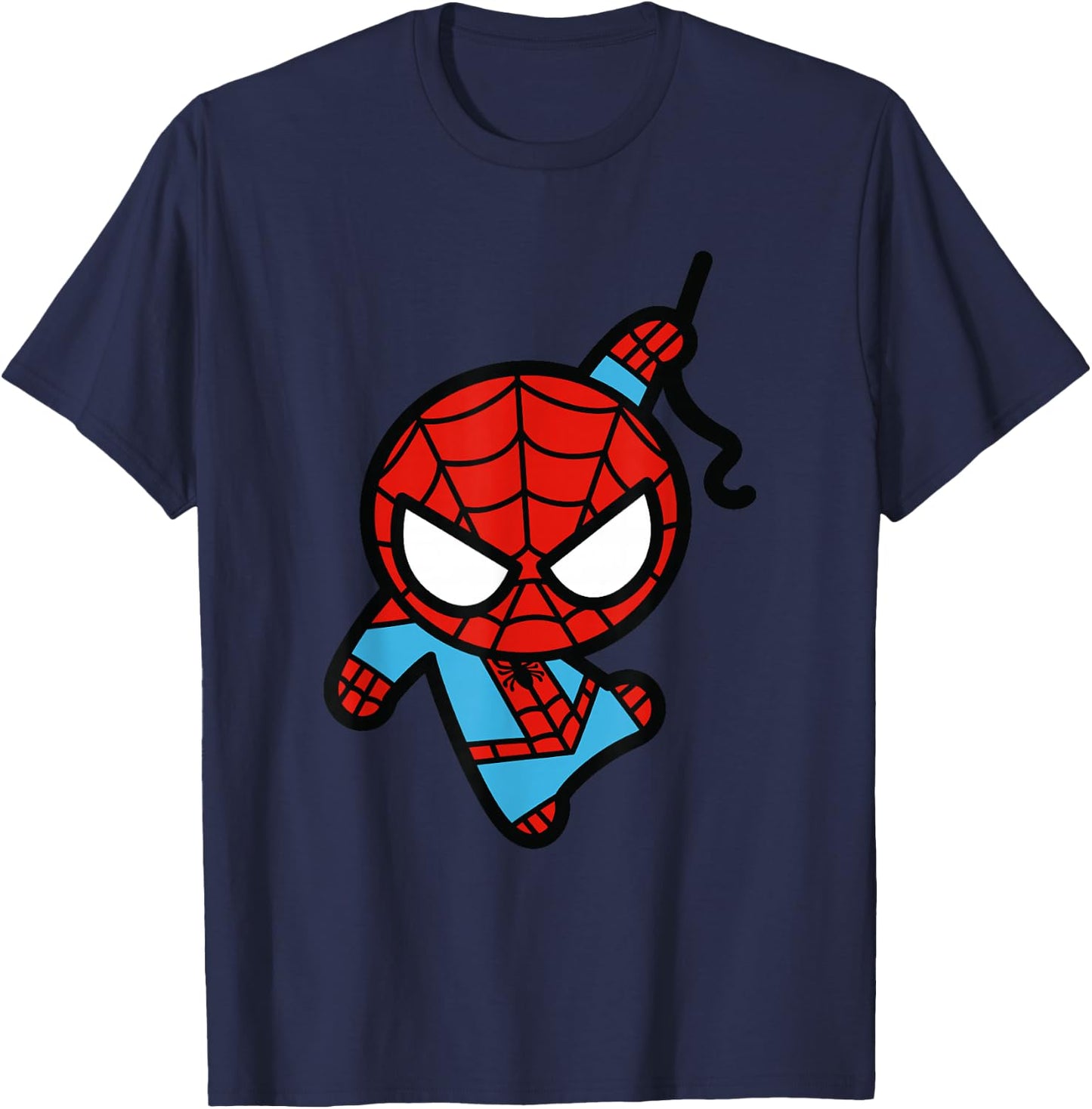 Marvel Kawaii Chibi Spider-Man Cute Swinging Action T-Shirt - T-Shirt | Navy
