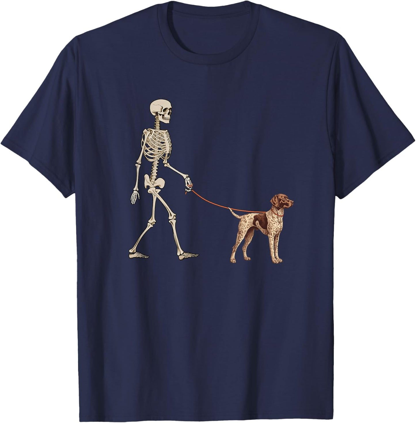 Funny German Shorthaired Pointer Skeleton Walking Halloween T-Shirt - T-Shirt | Navy