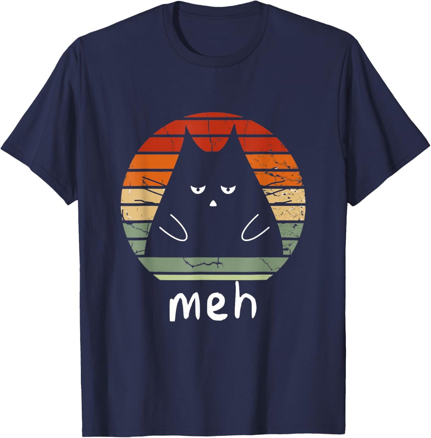 Vintage Black Cat Shirt Meh Cat Meow Kitty Cat Lover Men Women T-Shirt - T-Shirt | Navy