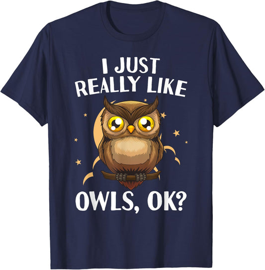 Cute Owl Design Women Kids Nocturnal Bird Owl Lover T-Shirt - T-Shirt | Navy