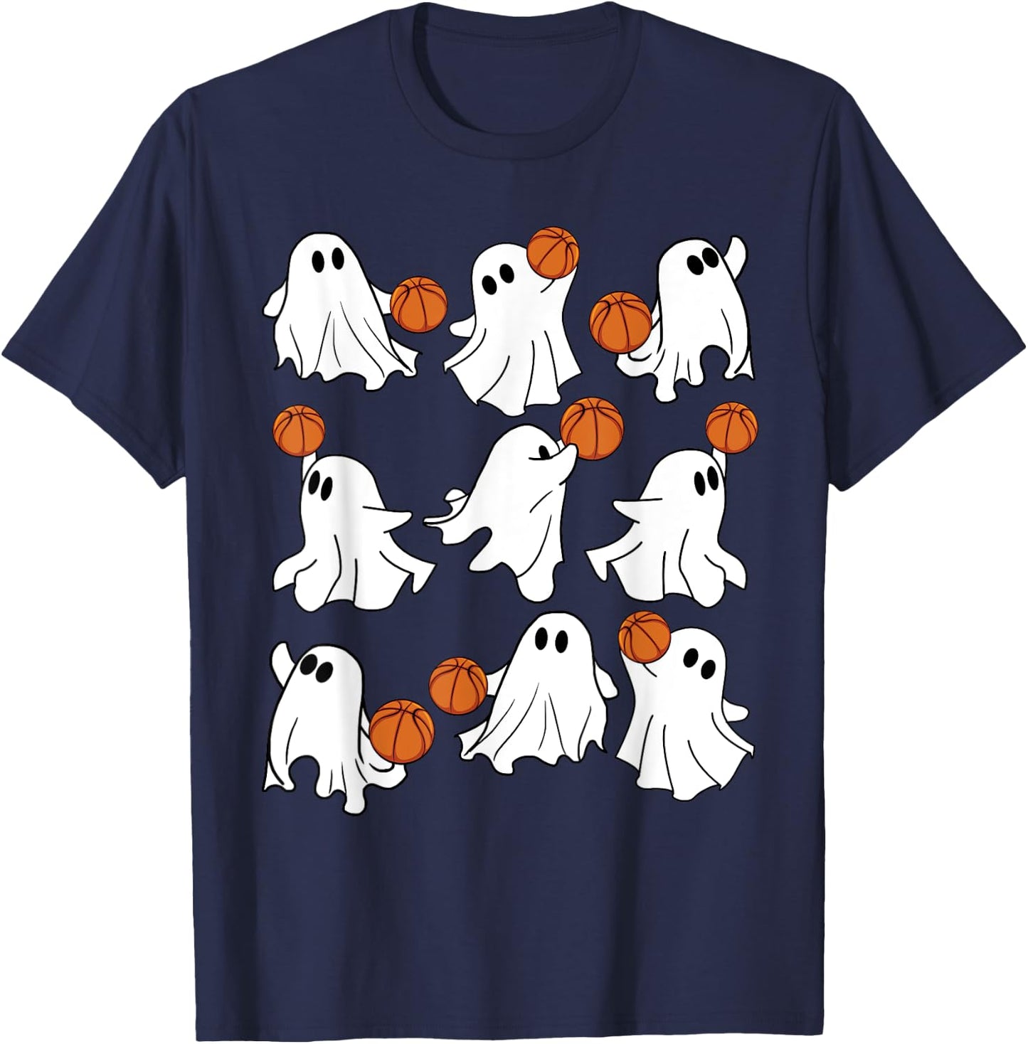 Boo Ghost Halloween Basketball Happy Halloween Basketball T-Shirt - T-Shirt | Navy