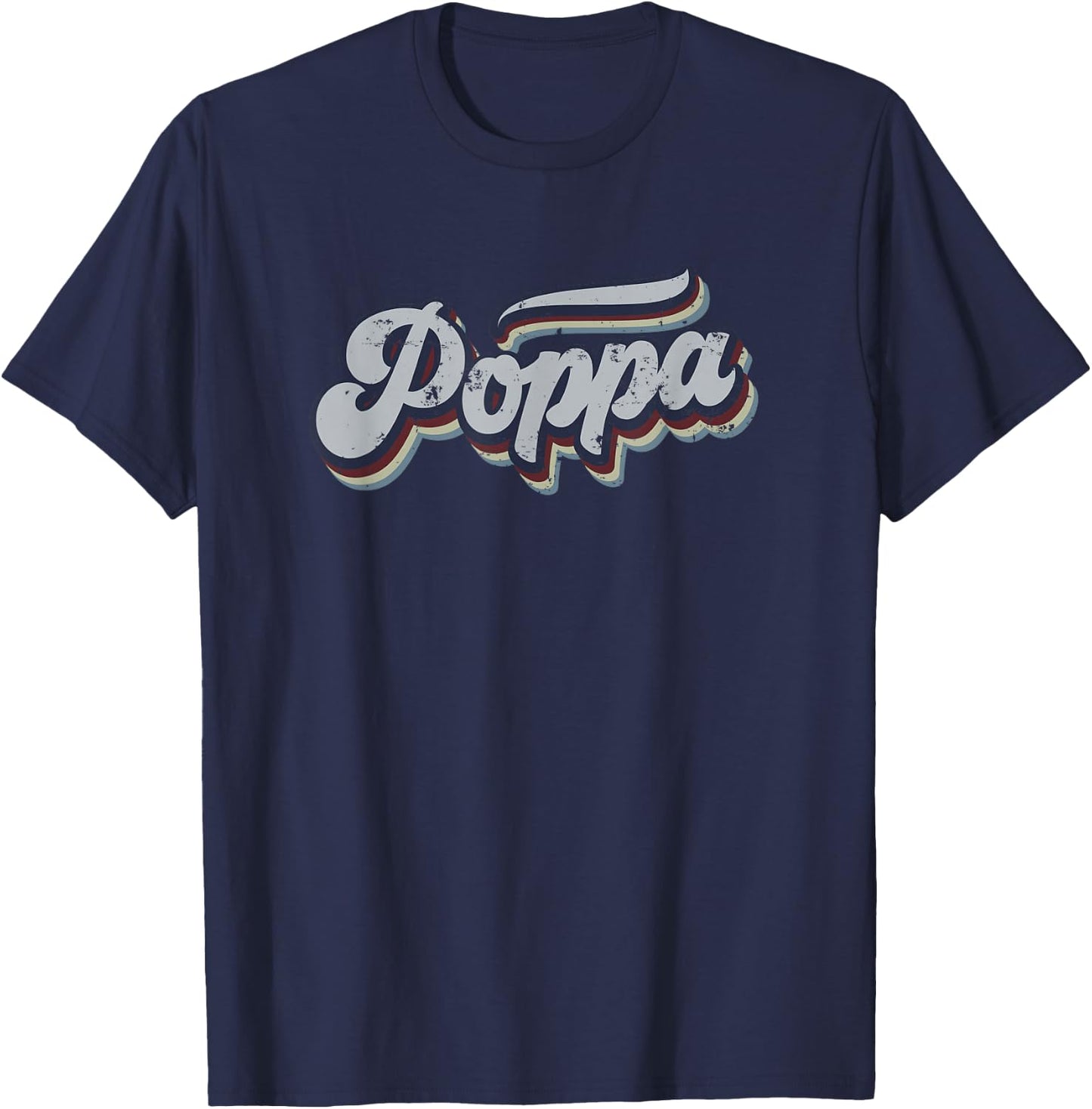 Poppa Retro Vintage Distressed Rainbow Gift T-Shirt - T-Shirt | Navy