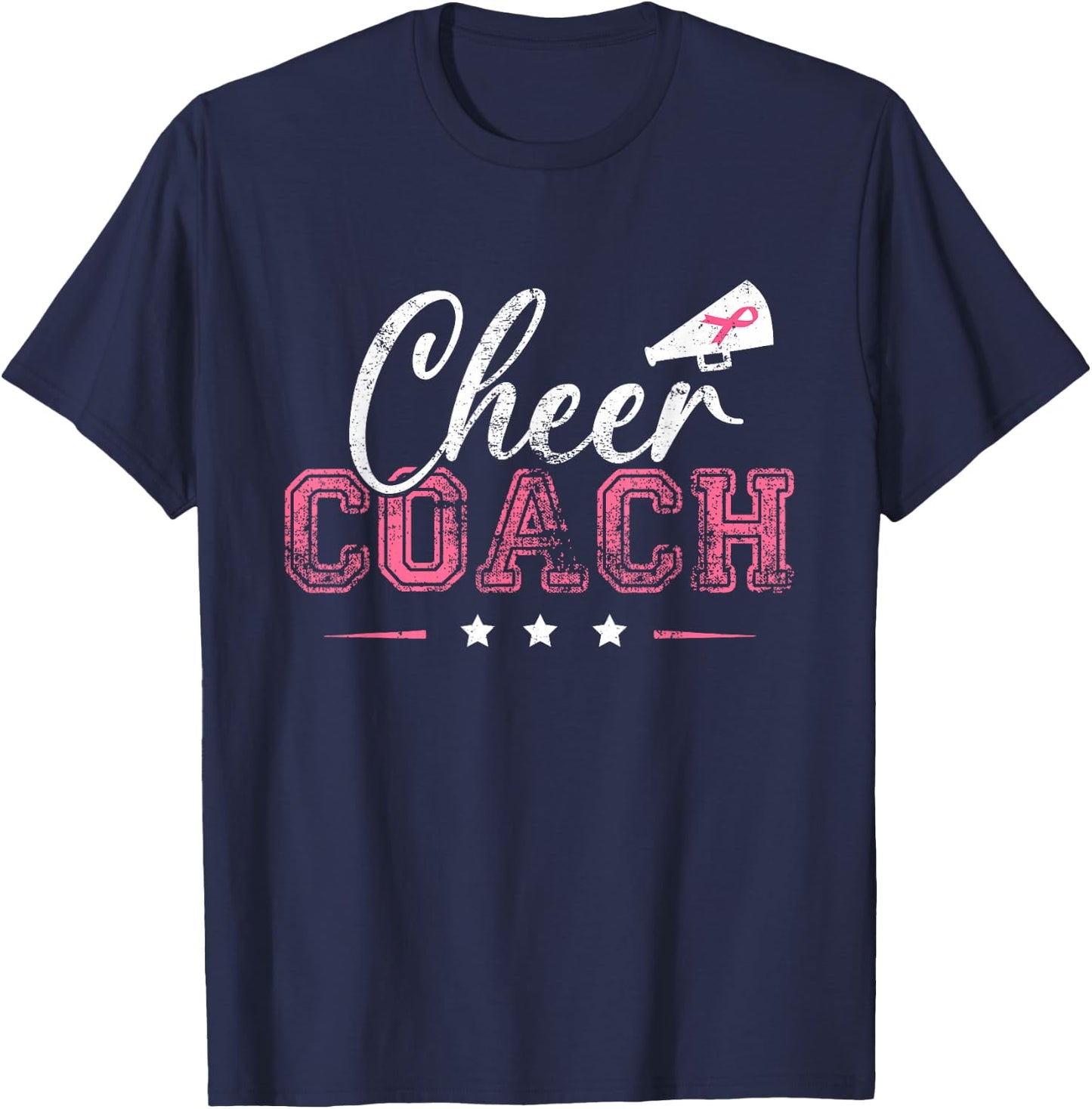 Football Cheer Coach Pink Ribbon Breast Cancer Awareness T-Shirt - T-Shirt | Navy
