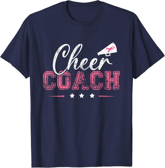 Football Cheer Coach Pink Ribbon Breast Cancer Awareness T-Shirt - T-Shirt | Navy