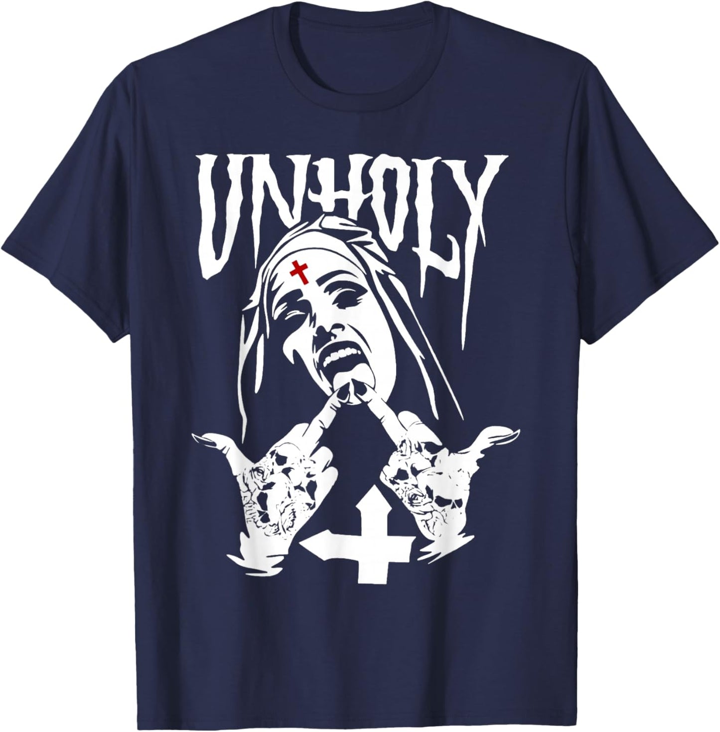 Satanic Nun Tattoos Unholy Satanism Gift T-Shirt - T-Shirt | Navy