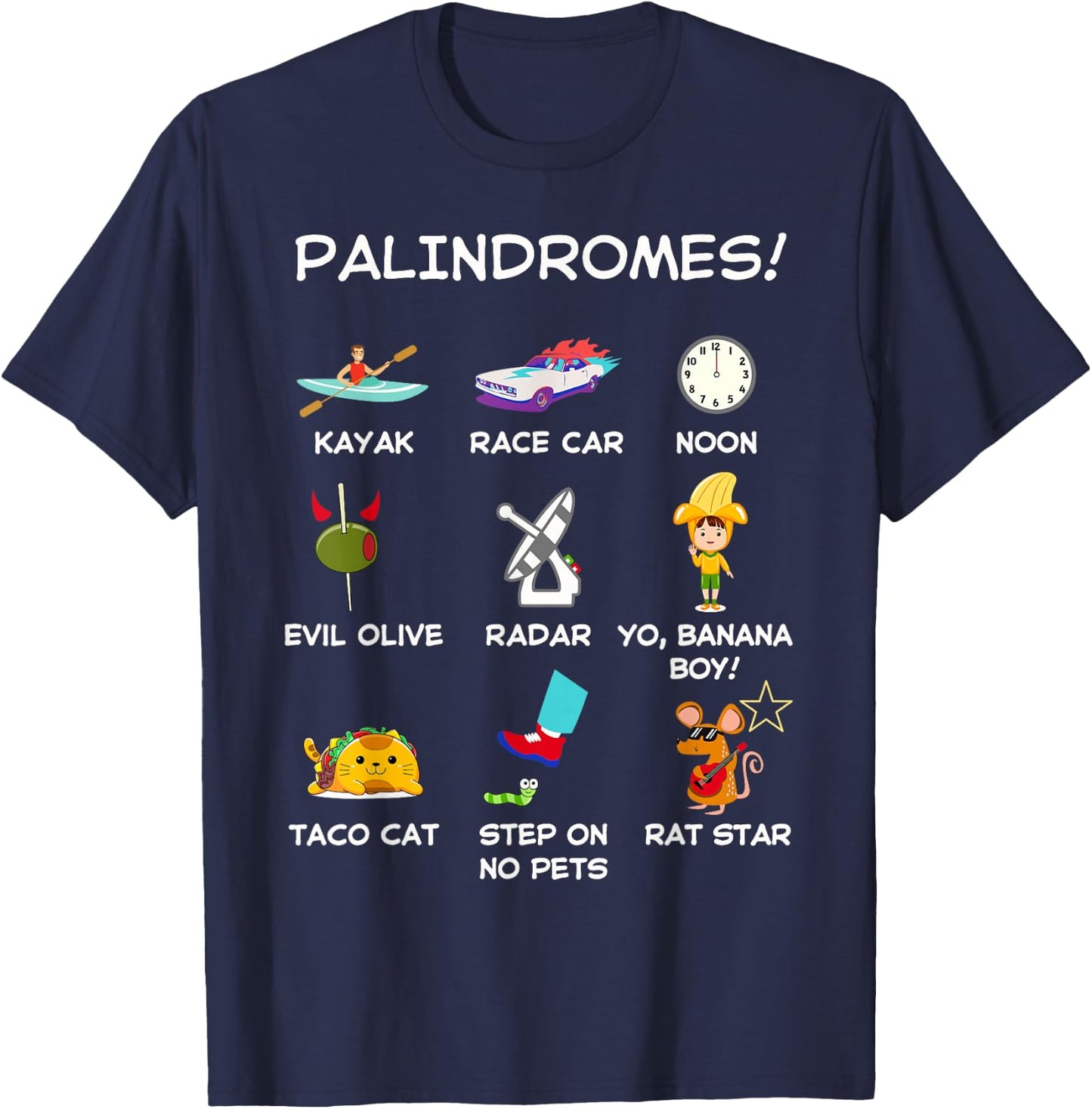 Funny Palindromes Set for Palindromists Word Play Games Pun T-Shirt - T-Shirt | Navy