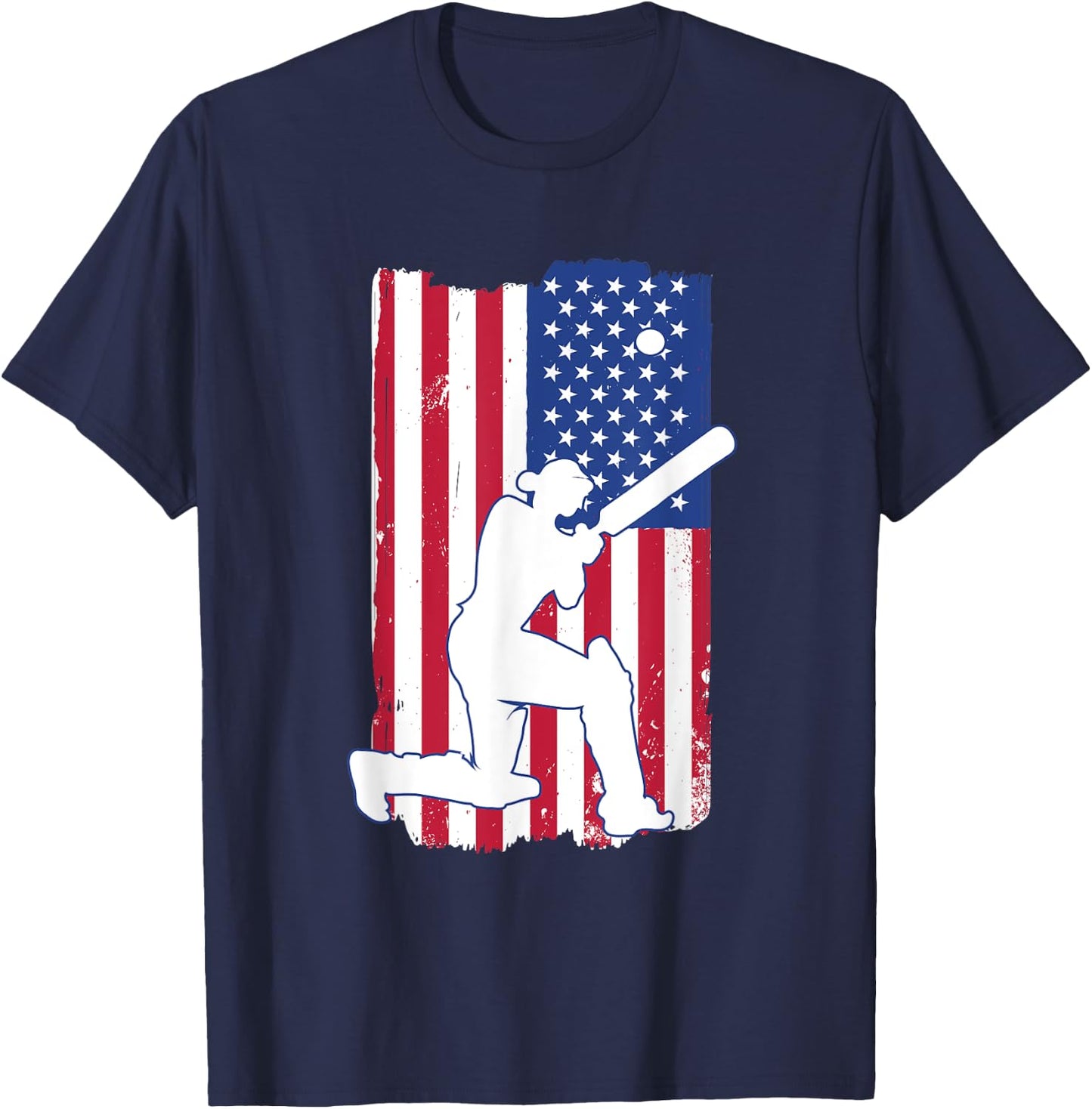 Cricket Player Cricket USA Team Coach American Flag T-Shirt - T-Shirt | Navy