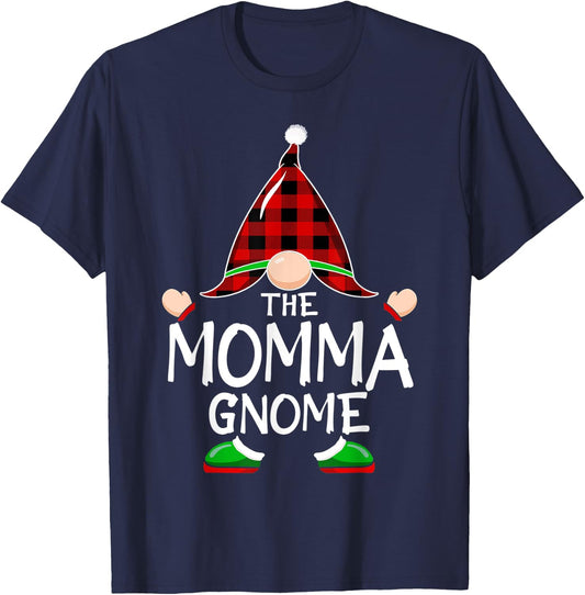 Gnomes Family Christmas Red plaid Pajama Shirt, MOMMA Gnome T-Shirt - T-Shirt | Navy