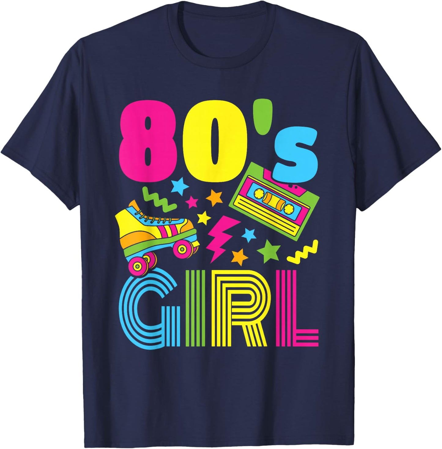 80s Girl 1980s Theme Party 80s Costume Outfit Women Girls T-Shirt - T-Shirt | Navy
