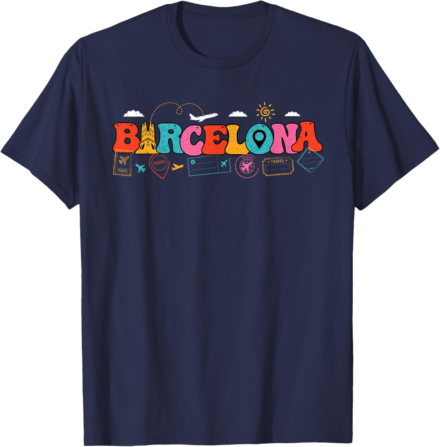 Barcelona Spain Europe Travel Spanish Pride Tourist Vacation T-Shirt - T-Shirt | Navy