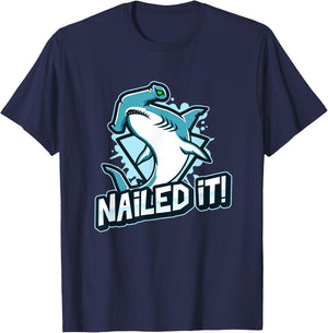 Funny Hammerhead Sharks Boys Dad Joke NAILED IT Shark T-Shirt - T-Shirt | Navy
