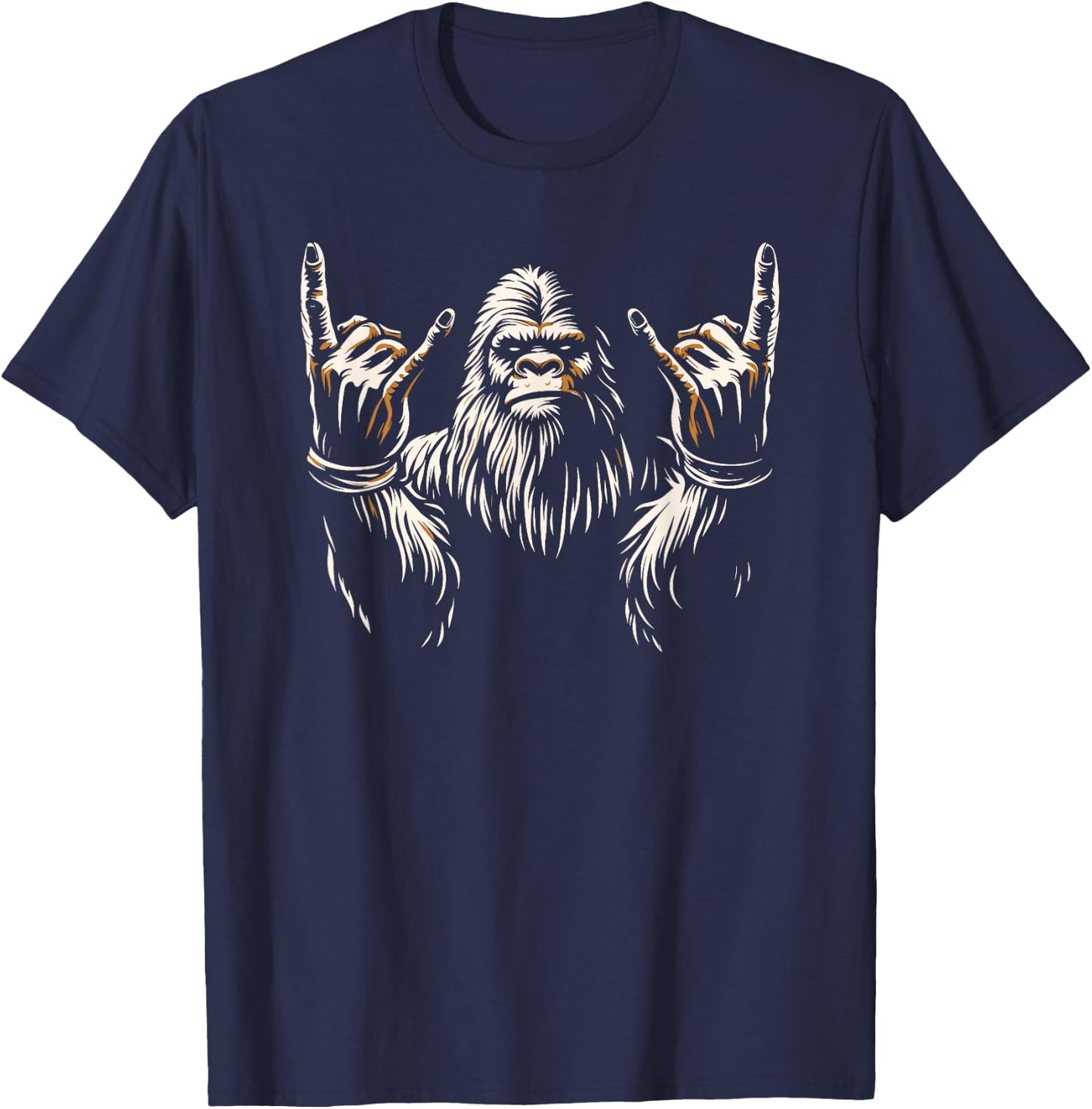 Bigfoot Rock On Sasquatch Rock and Roll Funny Rocker Graphic T-Shirt - T-Shirt | Navy