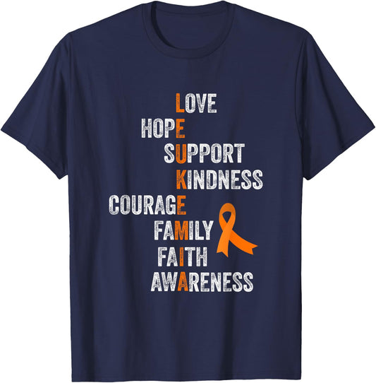 Orange Ribbon Sign Retro Vintage Aml Leukemia Awareness T-Shirt - T-Shirt | Navy