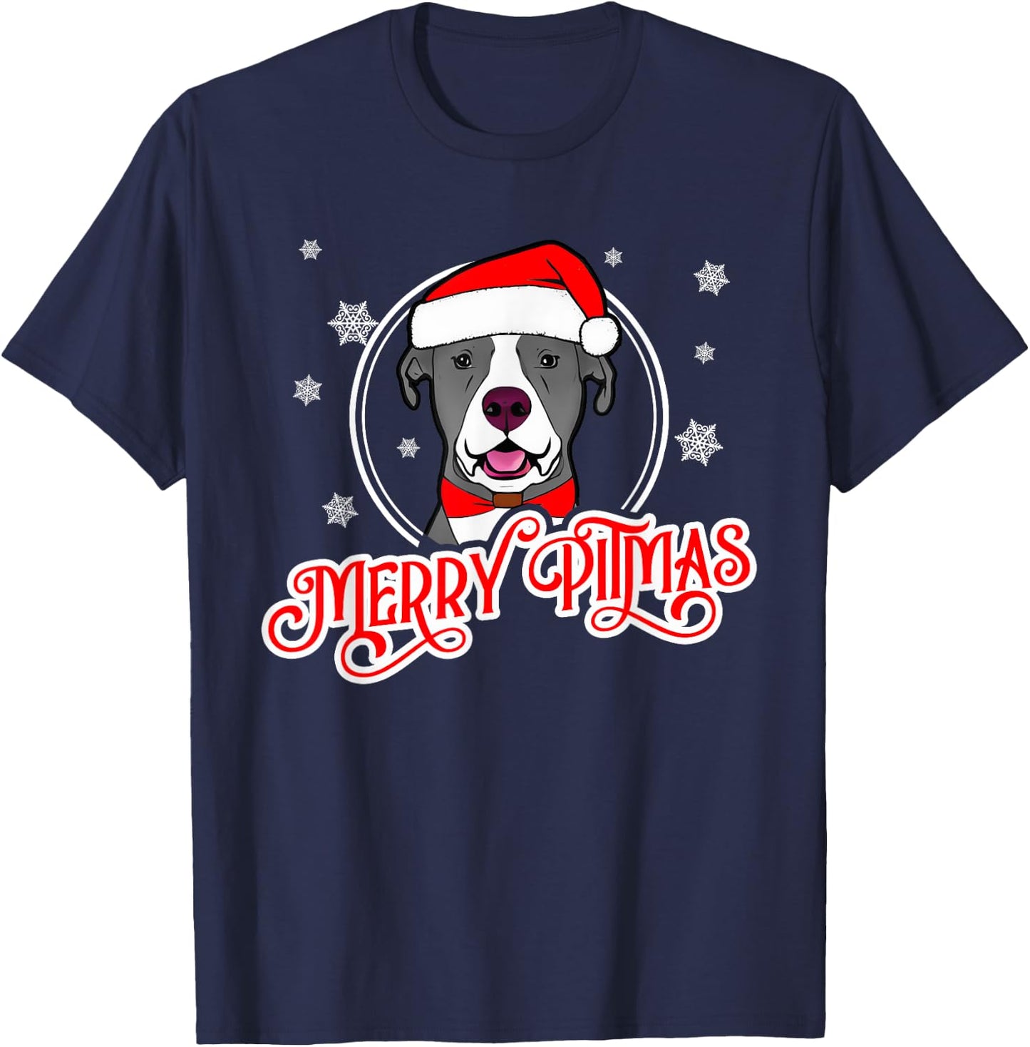 Pit Bull Christmas Merry Pitmas T-Shirt - T-Shirt | Navy