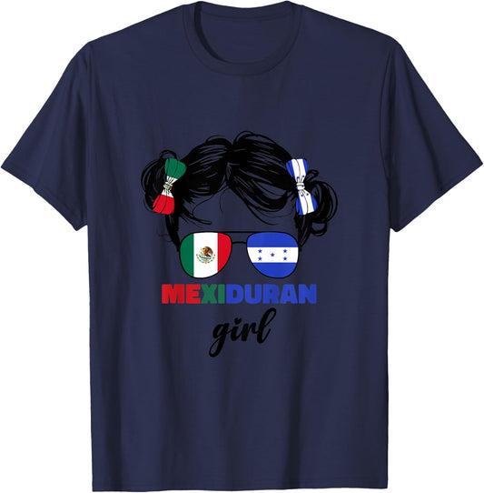 Half Mexican And Honduran Mexico Honduras Flag Girls Kids T-Shirt - T-Shirt | Navy