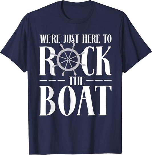 We're Just Here to Rock the Boat Family Matching Cruise T-Shirt - T-Shirt | Navy