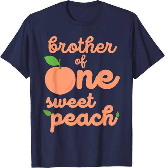 Brother First Birthday One Sweet Peach Bday Family Matching T-Shirt - T-Shirt | Navy