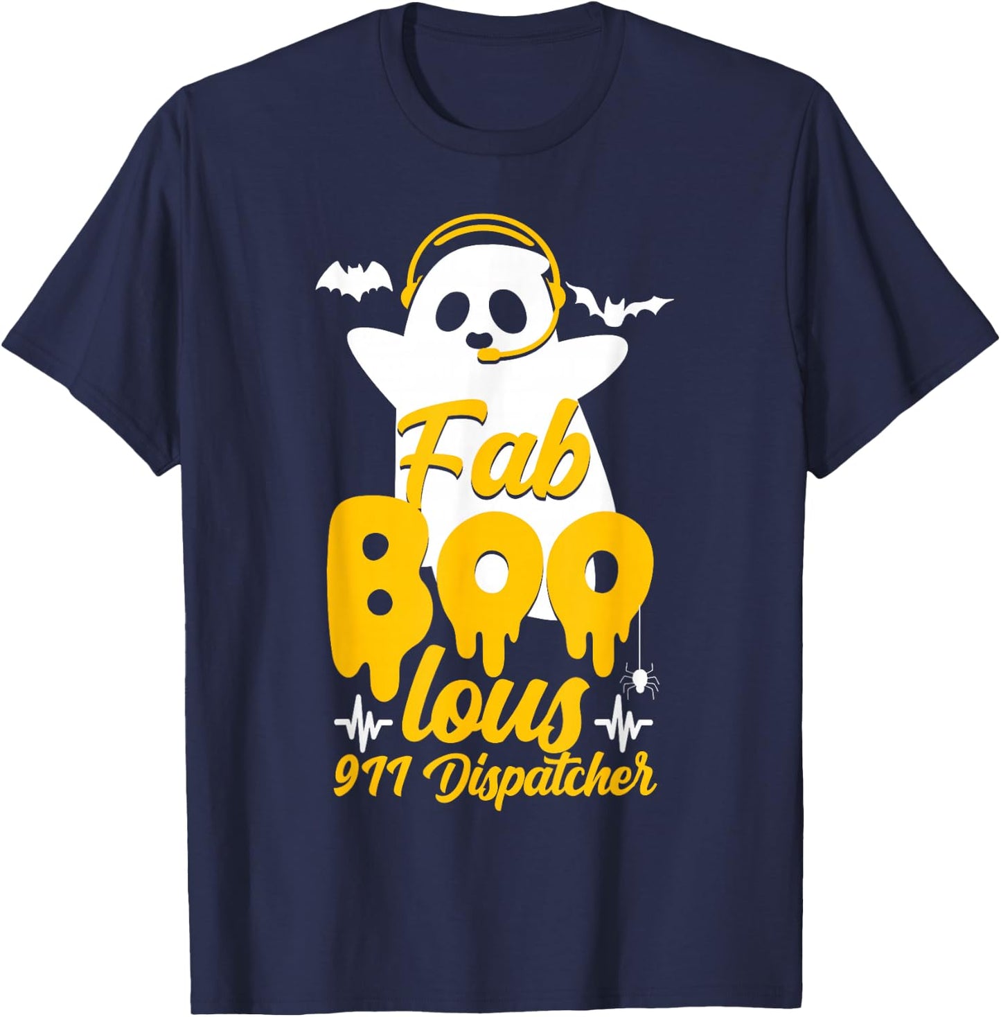 911 Dispatcher Thin Gold Yellow Line Halloween Costume Ghost T-Shirt - T-Shirt | Navy