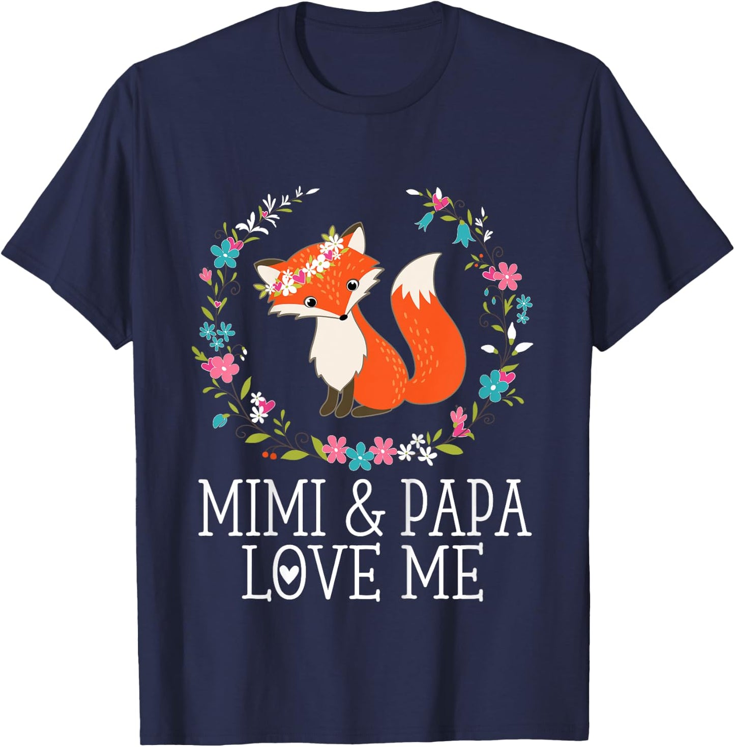 Mimi and Papa Love Me Granddaughter with Fox T-Shirt - T-Shirt | Navy