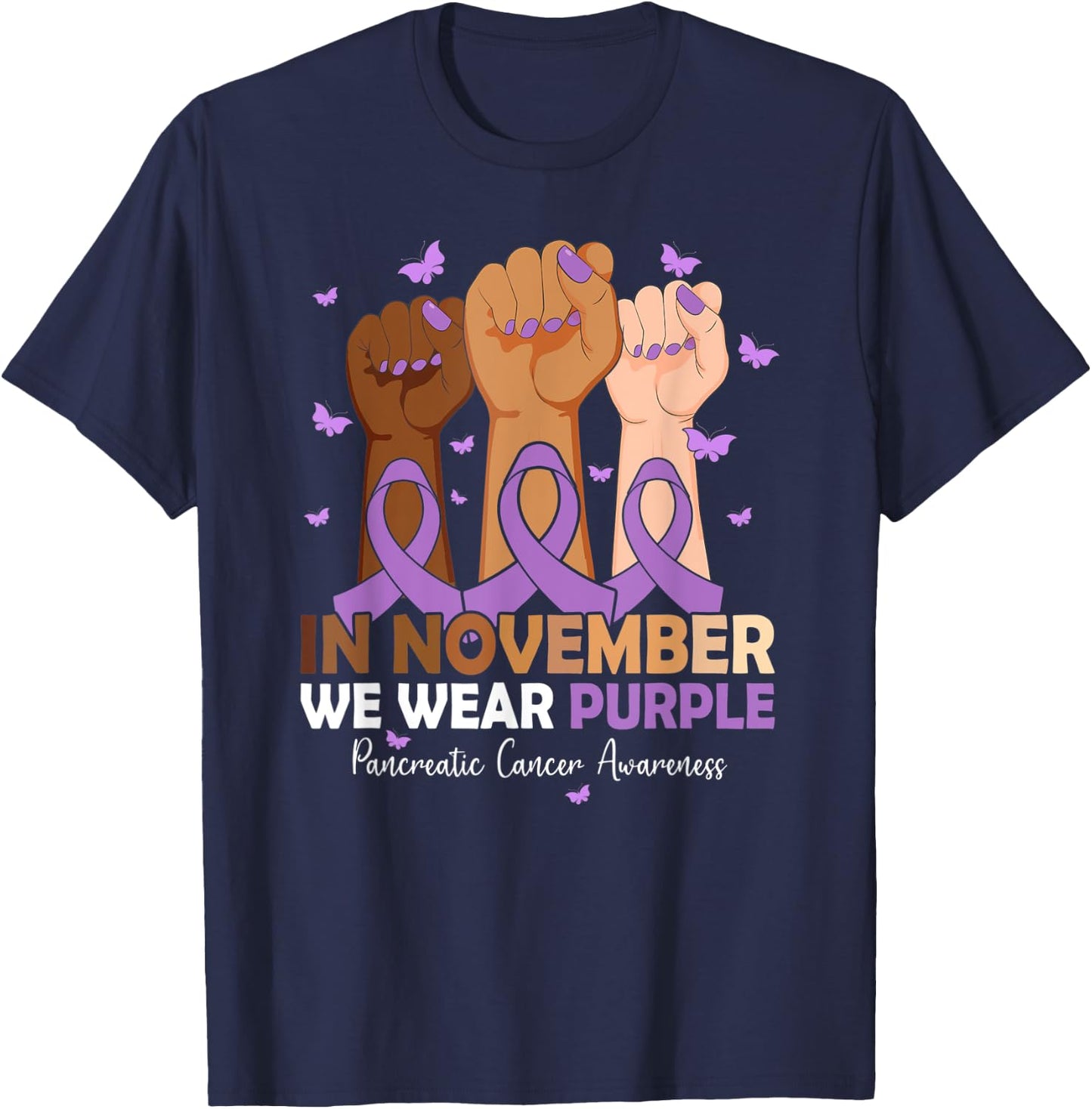 In November We Wear Purple Pancreatic Cancer Awareness T-Shirt - T-Shirt | Navy
