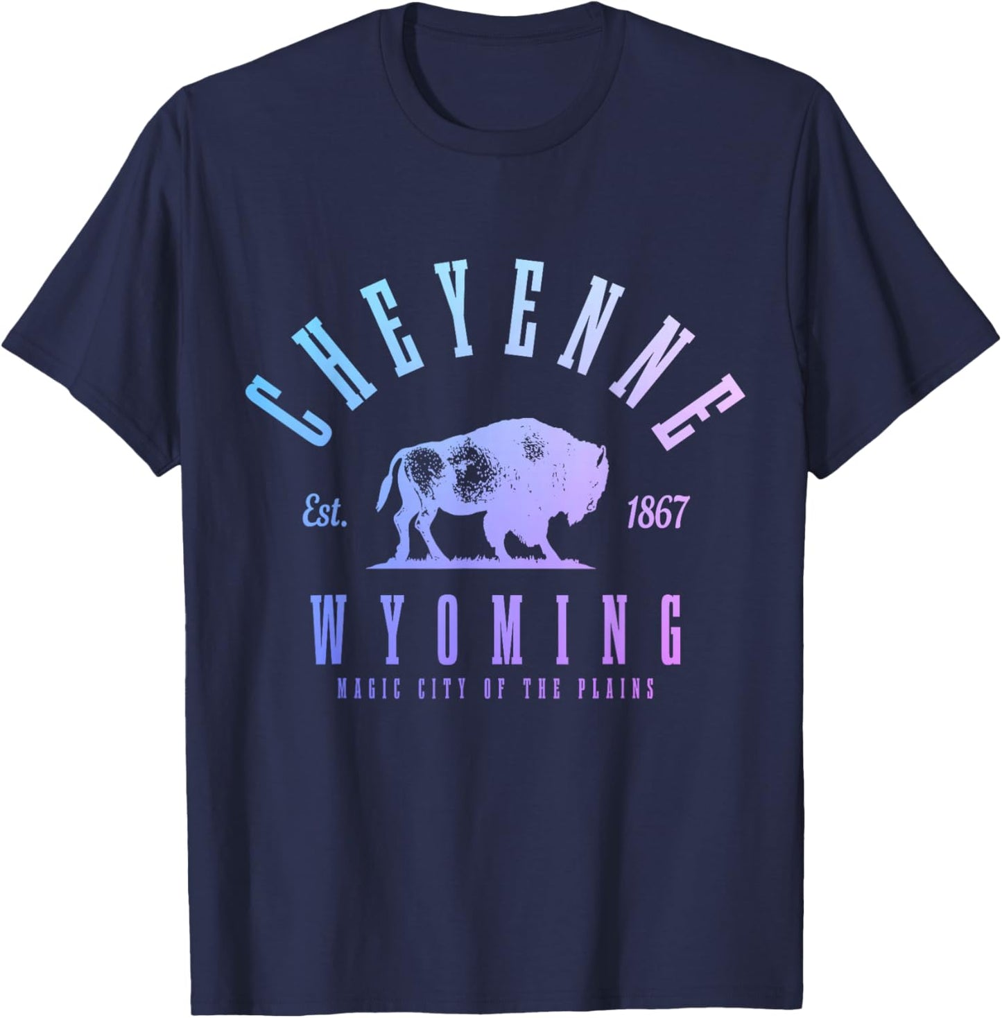 Cheyenne Wyoming, Est. 1867 Cowboy State Bison Vintage Pride T-Shirt - T-Shirt | Navy