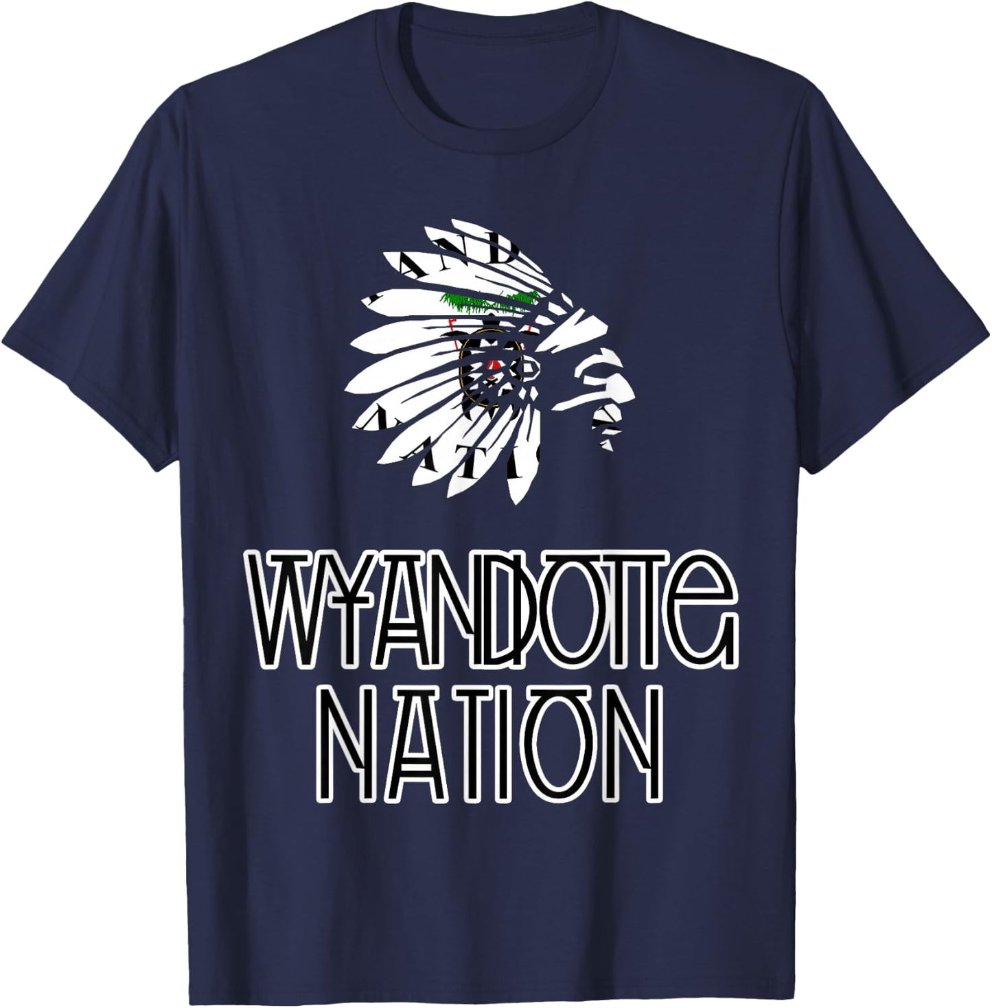 Wyandotte Tribal Nation Flag | Native Amerindian | Headdress T-Shirt - T-Shirt | Navy