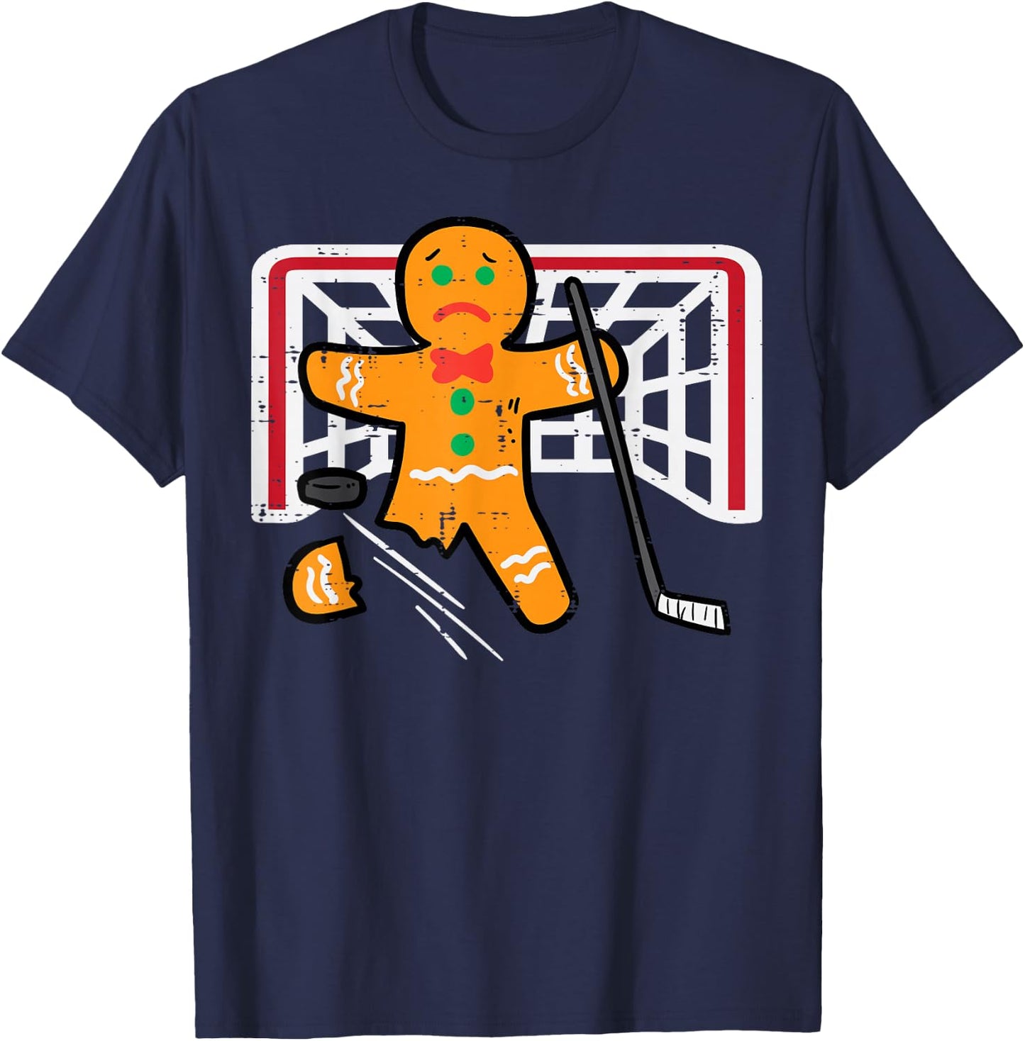 Christmas Gingerbread Man Ice Hockey Fun Xmas Men Boys Kids T-Shirt - T-Shirt | Navy