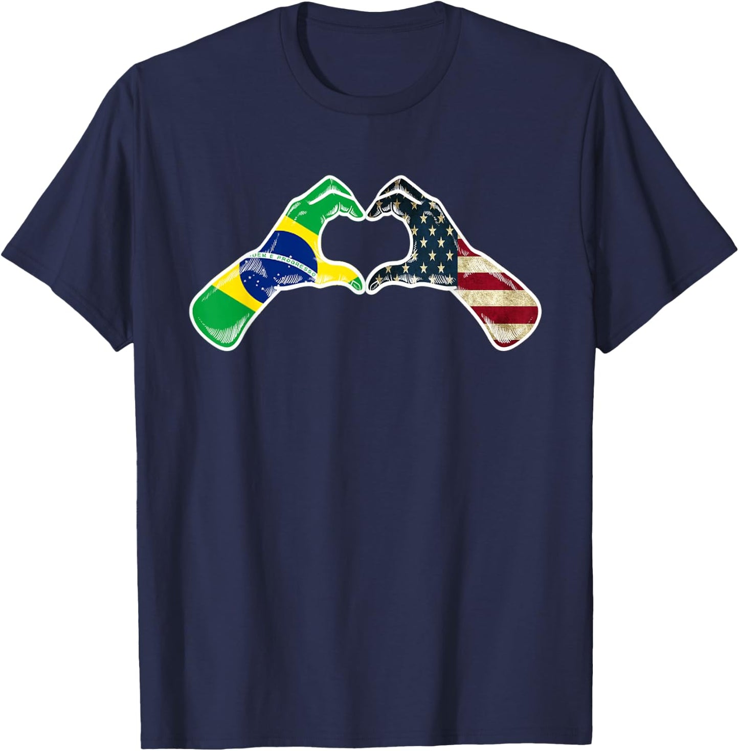 Brazil American USA Flag - USA Brazilian Heart T-Shirt - T-Shirt | Navy