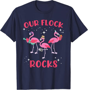 Our Flock Rocks Flamingo Matching Family Vacation Group T-Shirt - T-Shirt | Navy