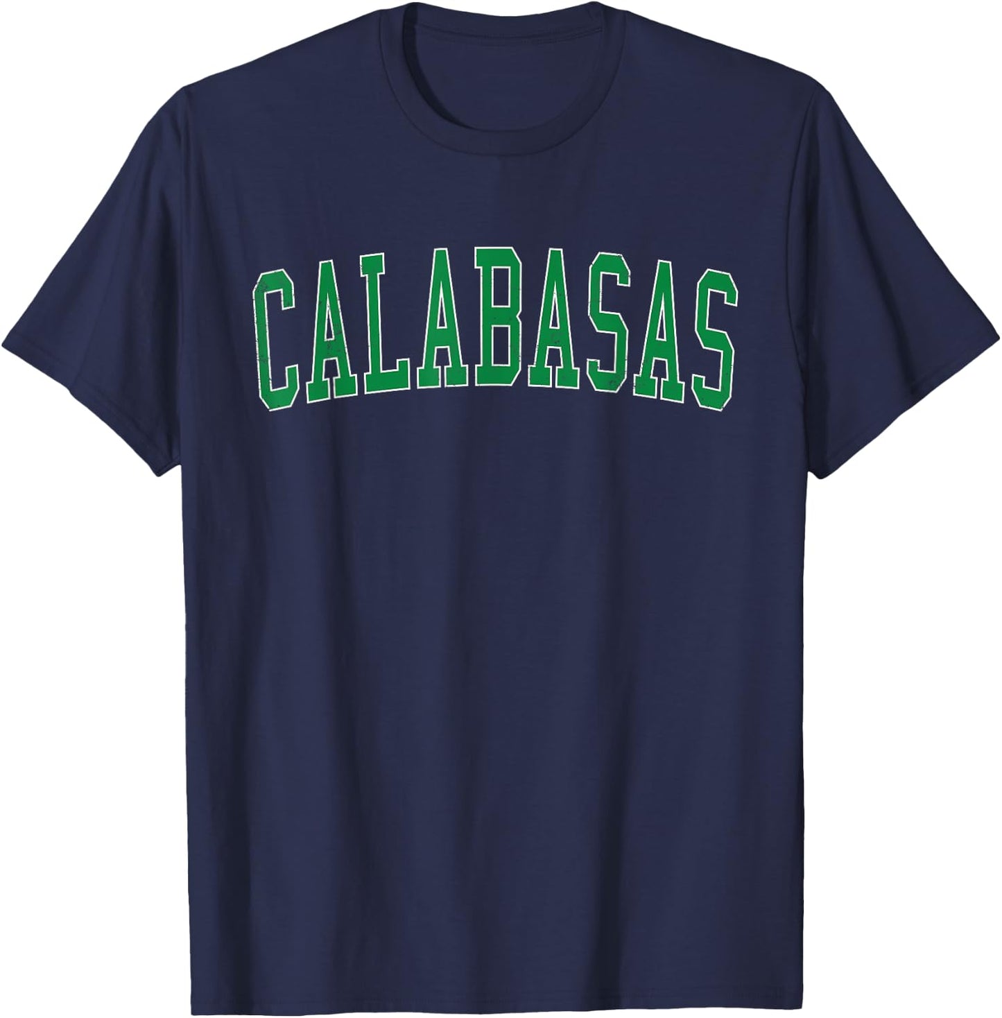 Vintage Calabasas CA Distressed Green Varsity Style T-Shirt - T-Shirt | Navy