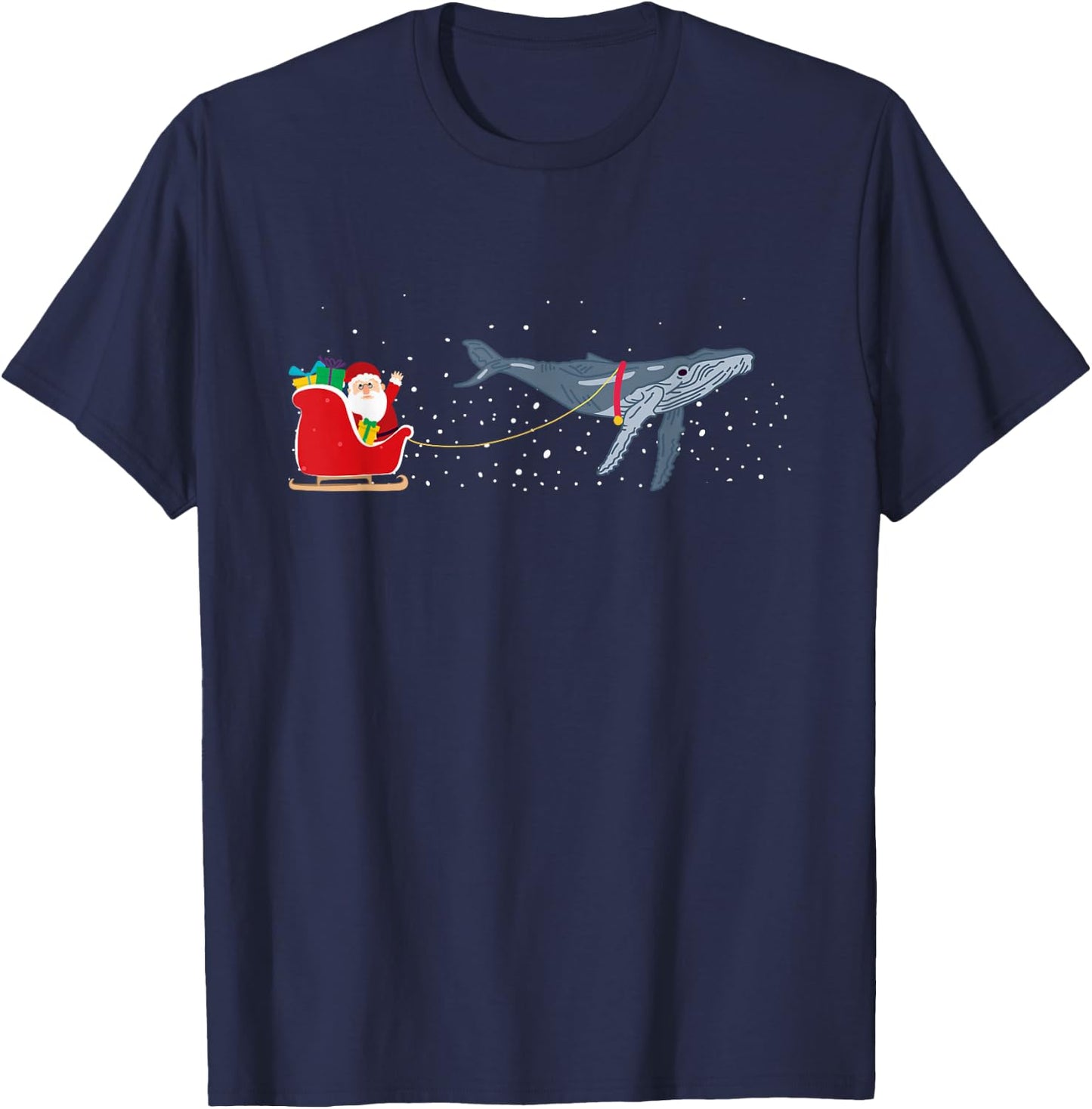 Blue Whale Santa Christmas Sleigh - Funny Blue Whale Xmas T-Shirt - T-Shirt | Navy