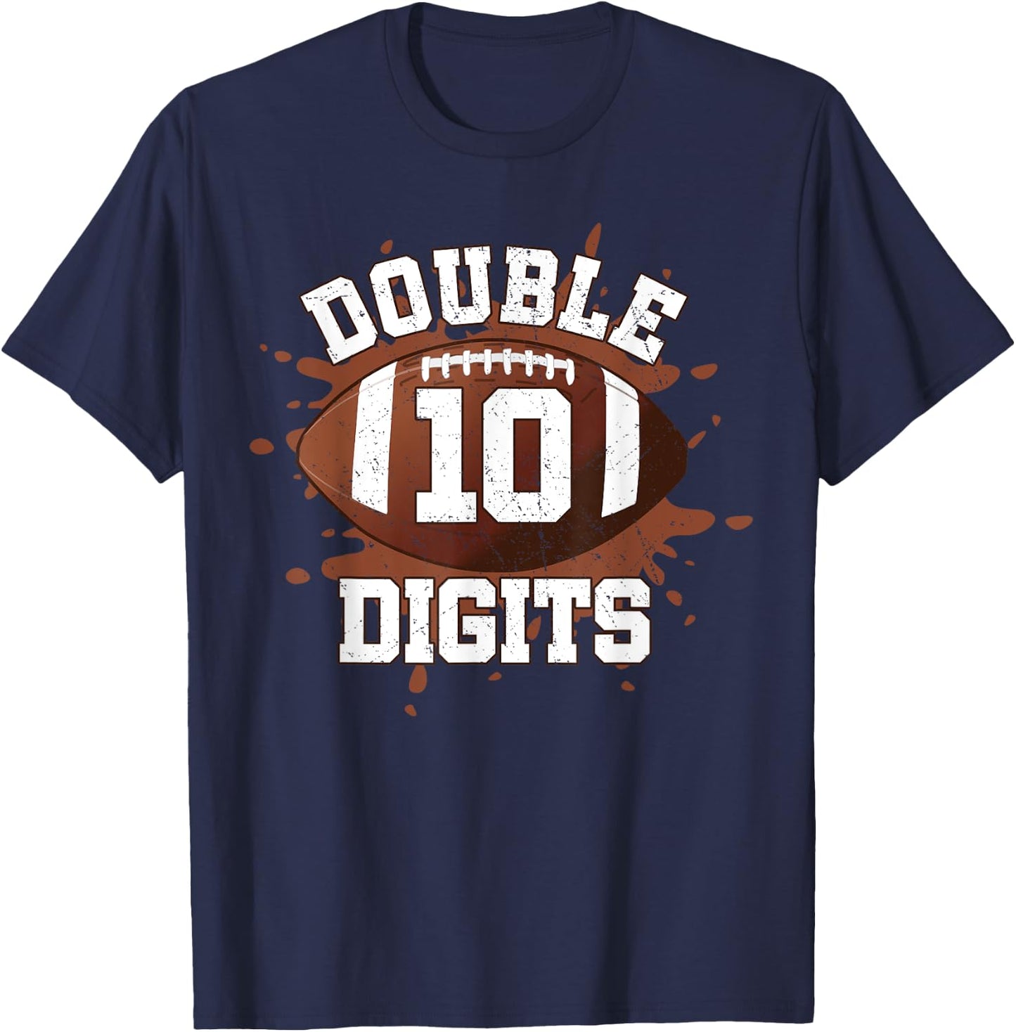 Double Digits Birthday Decorations Boy 10 Football 10th Bday T-Shirt - T-Shirt | Navy