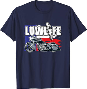 Chicano Vicla. Bagger Motorcycle, Texas Flag, Lowrider Bikes T-Shirt - T-Shirt | Navy
