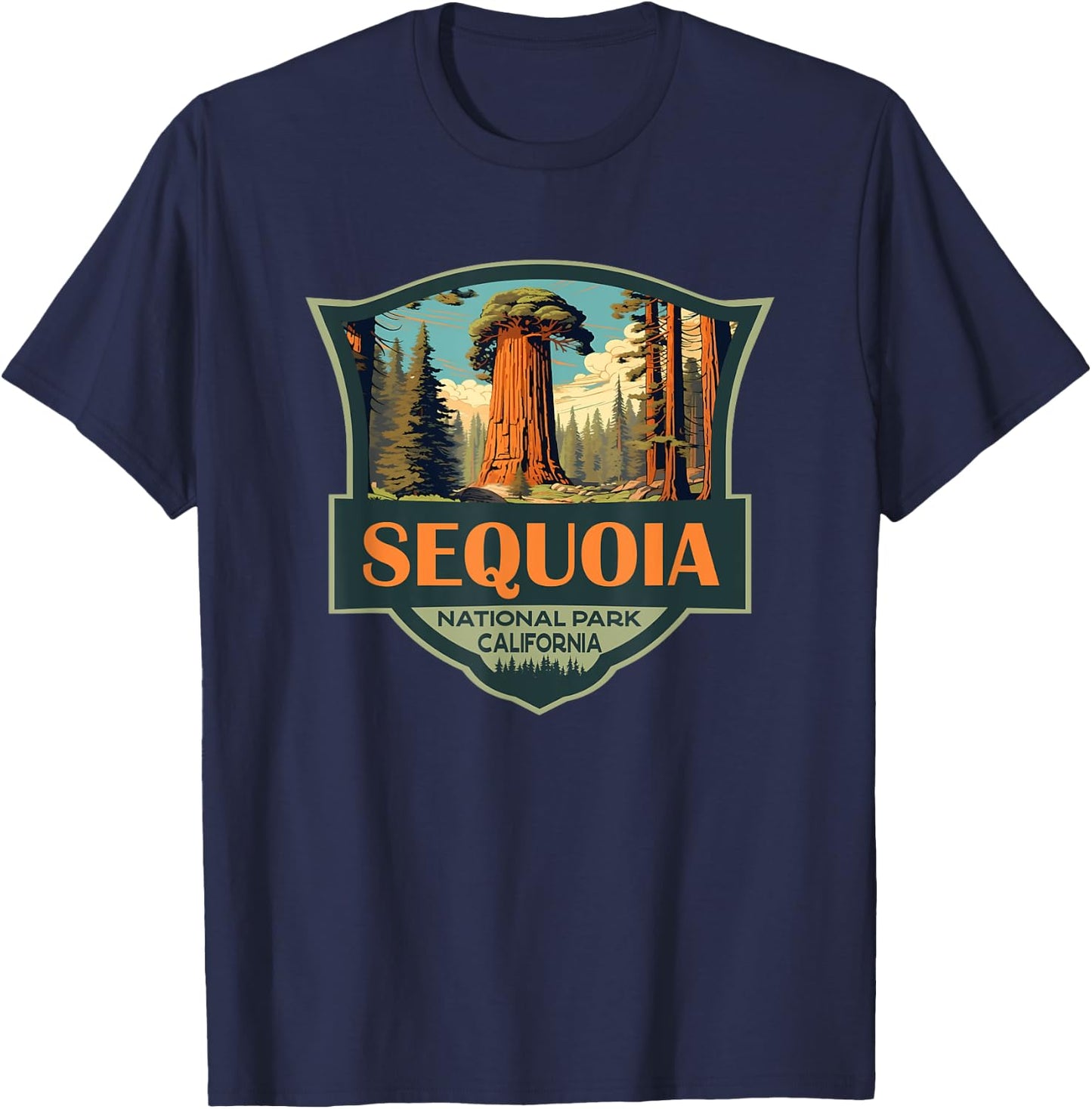 Sequoia National Park Illustration Travel Retro Badge T-Shirt - T-Shirt | Navy