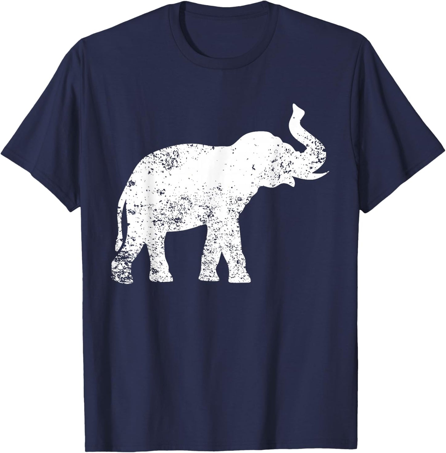 Elephant Lover Design Vintage Elephant - Black, Small, , Cotton 50% Polyester 50%, Short Sleeve, , Classic Fit, Distressed Elephant Print T-Shirt - T-Shirt | Navy