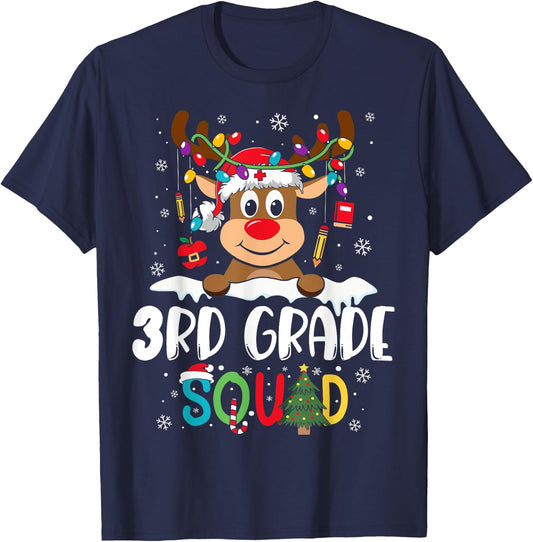 3rd Grade Teacher Squad Funny Reindeer Teacher Christmas T-Shirt - T-Shirt | Navy