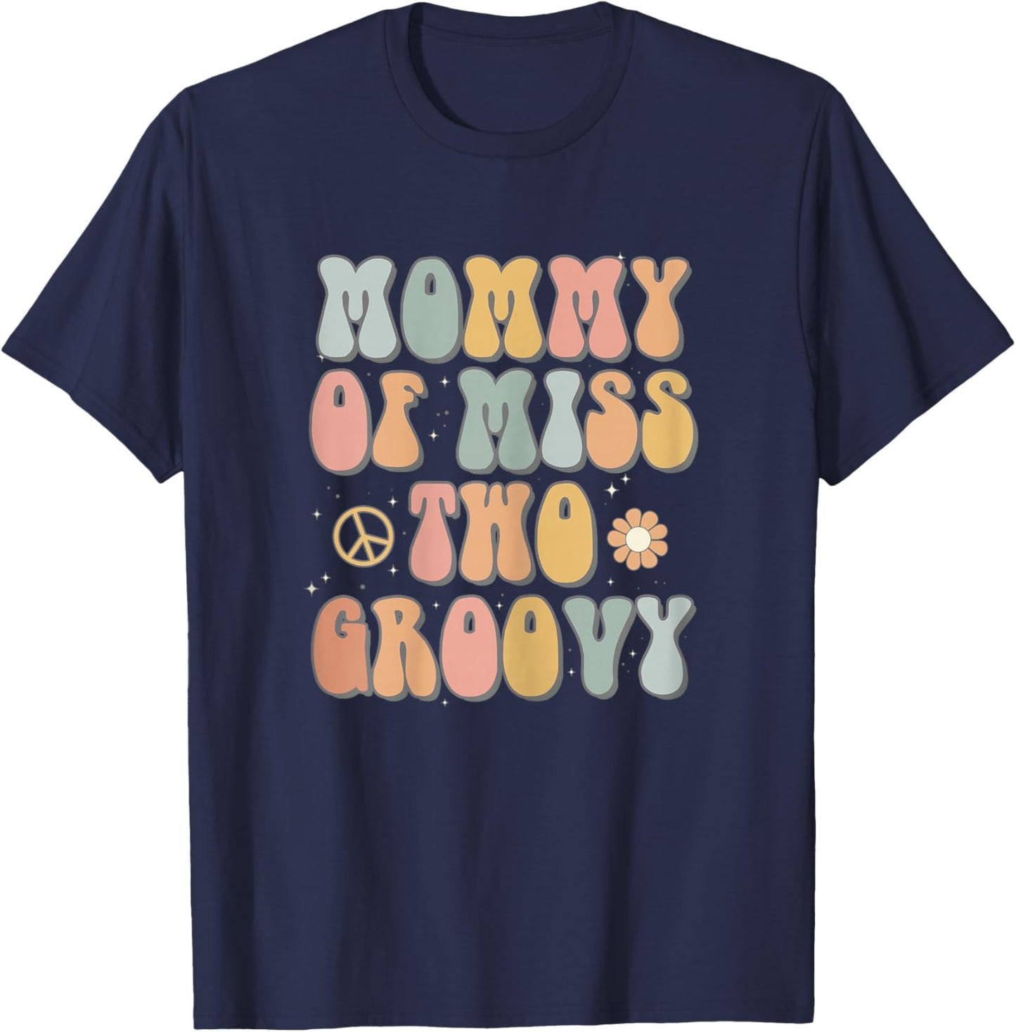 Mommy Mom Two Groovy Second Birthday Retro 2nd Bday Party T-Shirt - T-Shirt | Navy