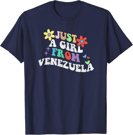 Retro Groovy Just A Girl From Venezuela Mother's Day 2023 T-Shirt - T-Shirt | Navy