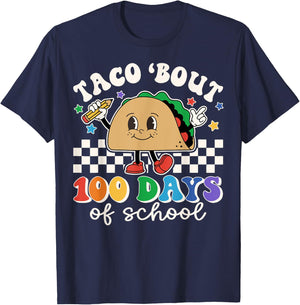 Taco Bout 100 Days of School Teacher Retro 100th Day Student T-Shirt - T-Shirt | Navy