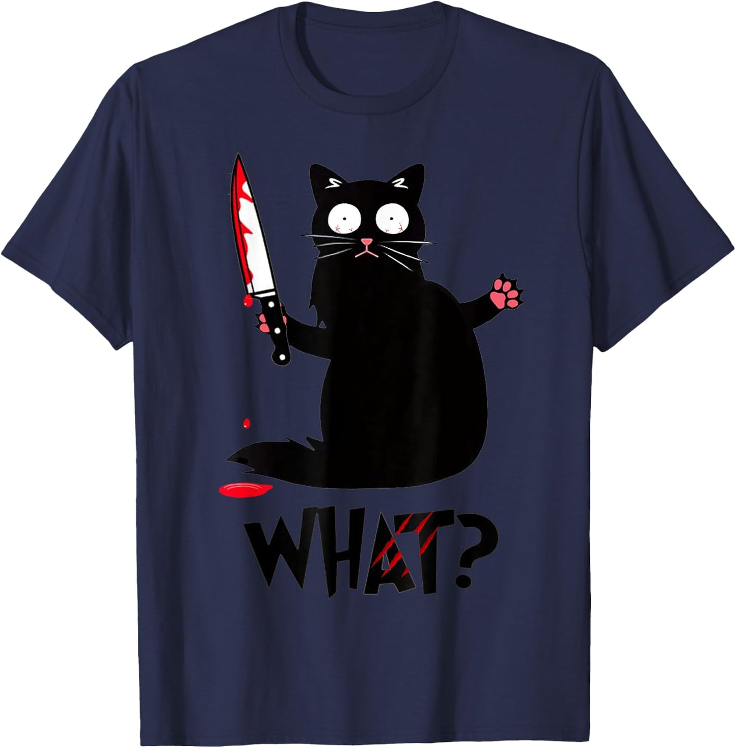Funny Black Cat Murderous Knife T-Shirt - T-Shirt | Navy