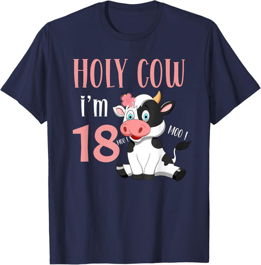 Holy Cow I'm 18 Cow Girl Birthday 18 Years Old T-Shirt - T-Shirt | Navy