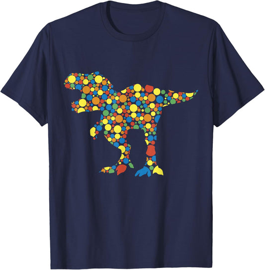 Happy Dot Day Colorful Polka Dot Dinosaur Boys T-Shirt - T-Shirt | Navy
