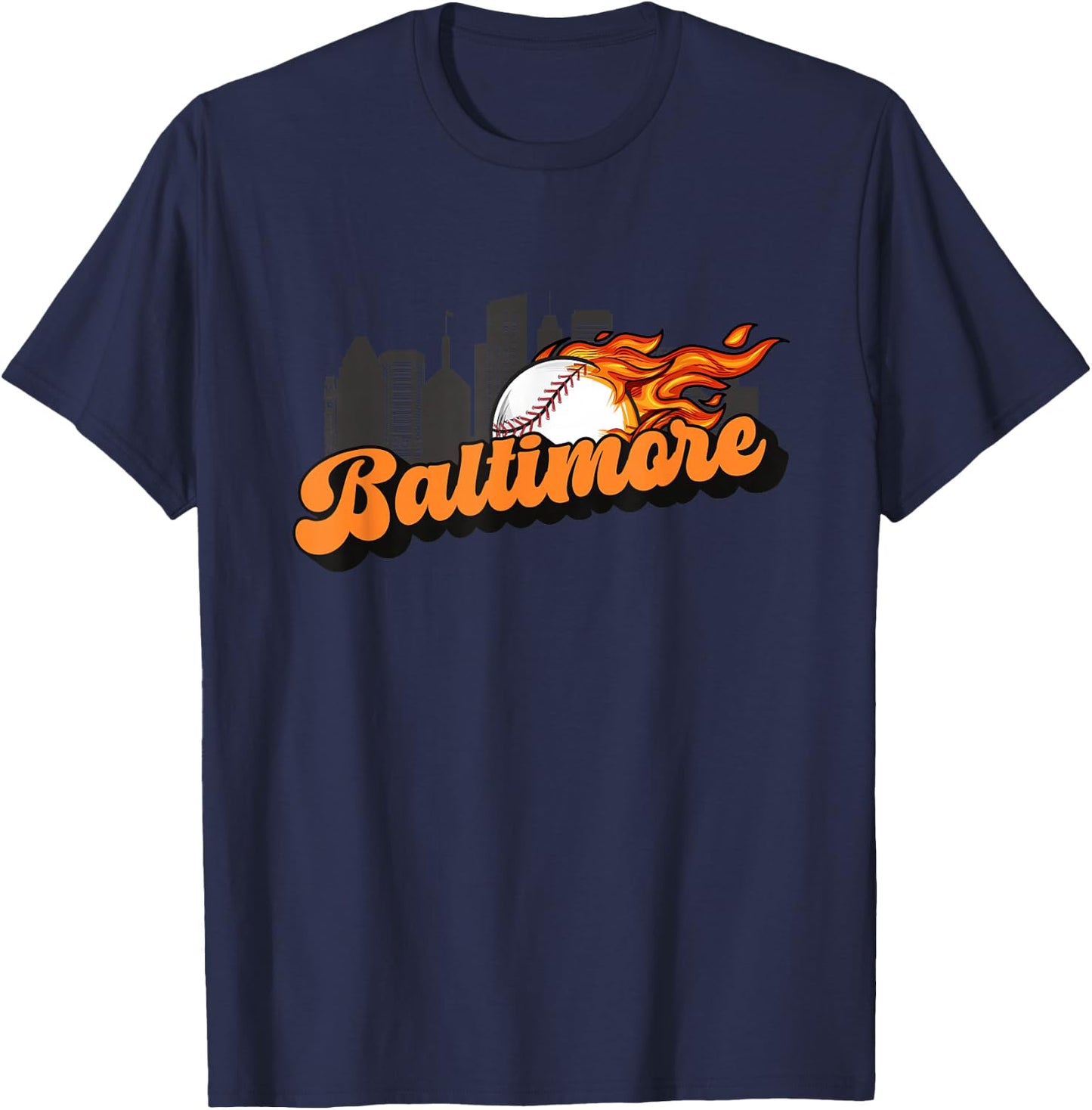 Baltimore Baseball Vintage City Skyline Retro Baseball Lover T-Shirt - T-Shirt | Navy